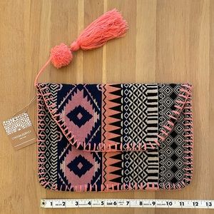 Multi Color woven Cynthia Rowley summer clutch with tassel